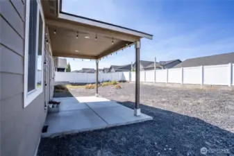 Covered patio in backyard