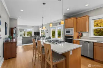 Kitchen looking into dining and living room