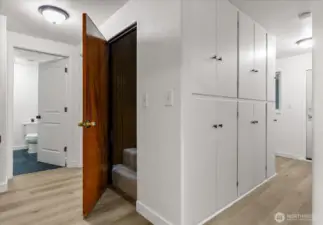 Hall/utility area has wall-to-wall built-ins for lots of storage