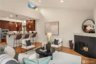 Looking back at the kitchen the overhead clerestory window brings in the southern light.