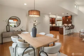 The dining room can easily handle the largest dinner parties with room to spare for dining room furniture.