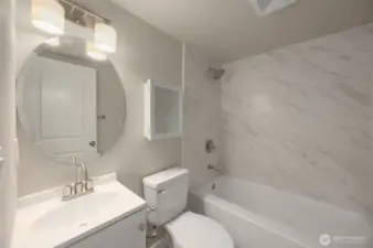 Full bathroom on lower level.