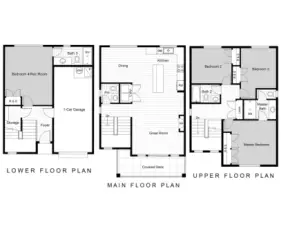 Efficient, comfortable floor plan with 2 primary suites on floors 1 & 3!
