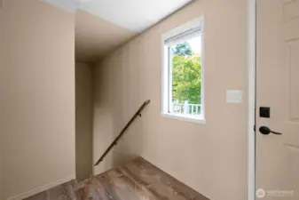 Stairs to lower level of home.