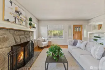 View of the living room, facing the front door.