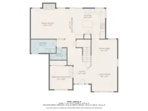 Basic floor plan of the 1st floor.  The 3 car tandem garage is accessed from the laundry room.  Dimensions are approximate.  Buyer to verify.