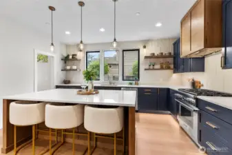 The kitchen island offers a versatile eating space that’s perfect space for casual meals. Sip morning coffee or entertain your guests.