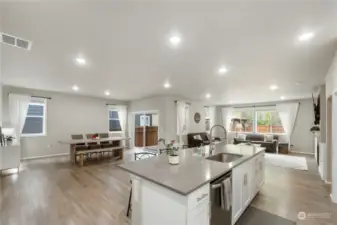 Expansive quartz countertop and under counter sink