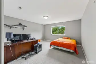This bedroom is more like a junior suite with room to spare. A double-size closet gives you plenty of storage space, and the neutral carpeting and paint provide the perfect backdrop for your personal touch. The large window lets in plenty of light, and the wide slat blinds give you full control over how much you let in. Plus, with the heat register on the ceiling instead of the floor, you’ll have more options when it comes to arranging furniture. No more worrying about blocking the heat!