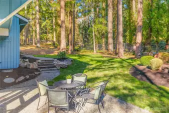 Fully fenced backyard, patio