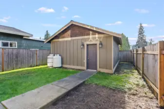 Fenced backyard.