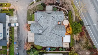 Overhead view provides a comprehensive look at the home and surrounding landscape.