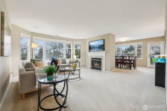 Living Room with windows to tree views