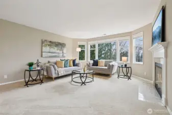 Living Room with wood burning fireplace
