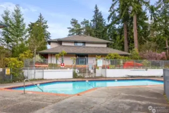 View of the Clubhouse beyond the pool.