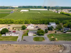Aerial view facing orchards.