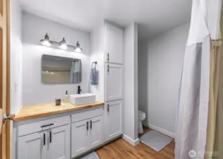 Shared bathroom with lots of storage