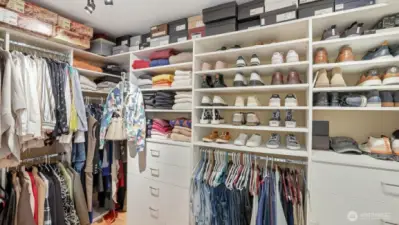 Custom closet keeps your clothing and shoes organized and tidy.