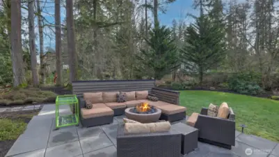 Close-up of the spacious oversized paver patio.