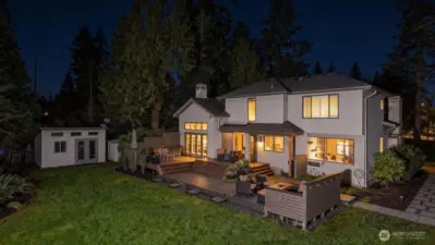 Lovely twilight shot of the back of the property!