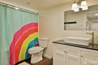 A full bath adds convenience to the lower level.