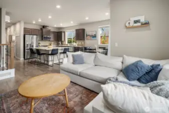 View from living area to kitchen.