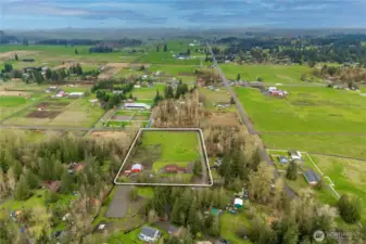 Enumclaw Equestrian estate nestled on nearly 5 acres of fenced and cross-fenced pastures. (Lines are approximate.)