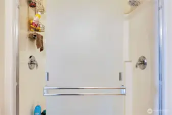 Primary bathroom with dual shower heads.