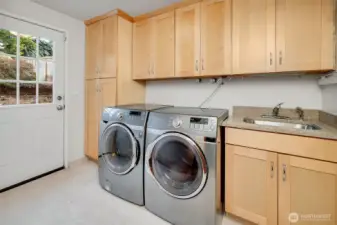 Laundry/mudroom off the garage, family room and back patio with half bath.