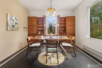 Dining room with built-in buffet & bookcase