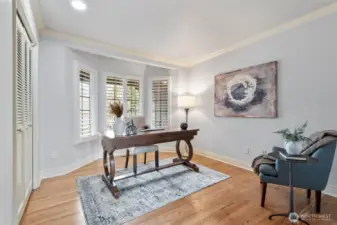 Main floor office with a closet. It's been used as a nursery as it is close to the primary bedroom.