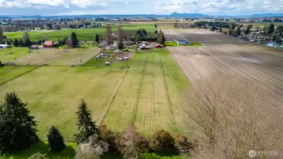 Aerial from the east border of the property looking west