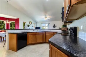 Large kitchen with pantry closet.