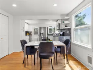 LED color-changing lights (FEIT app controlled) in kitchen, dining & hall
