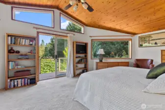 Large primary bedroom with lots of windows