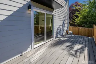 Enjoy this huge deck right off your living room and kitchen! (railings are going up).  Easy access to the large, private back yard!!