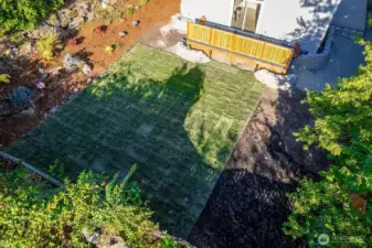 Arial view of the yard space and back deck.
