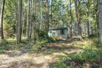 Looking up to the cabin from the south.