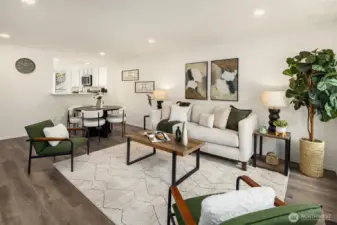 Great room design incorporates the dining and family room.