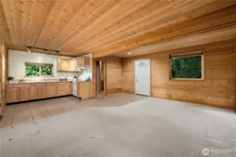 This space is very functional and feels cozy, like a cabin nestled in the woods.