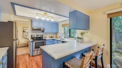 Breakfast bar seating in this kitchen provides a space for a quick bite or hanging out.