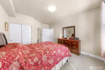 Closet, bathroom and door to the hallway.