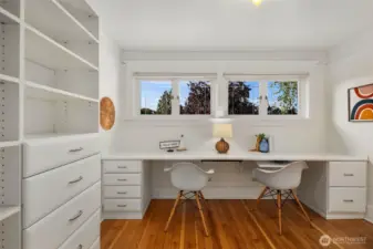 Upstairs bedroom closet and built in desk