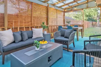 Covered deck looking to rear yard.