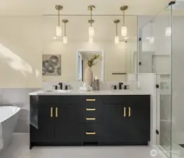 Spa-Inspired Bath: New Updates, Dual Sinks & Modern Tile