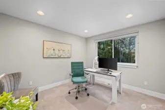 This western facing bedroom adjacent the loft (top of the stairs) makes an exceptional office because the view is always magical.