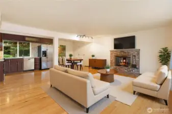 Virtually staged living and dining room