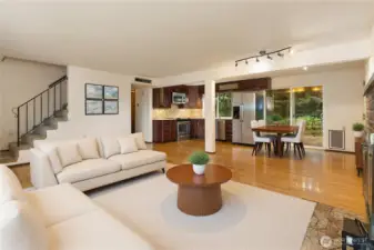 Virtually staged living and dining room