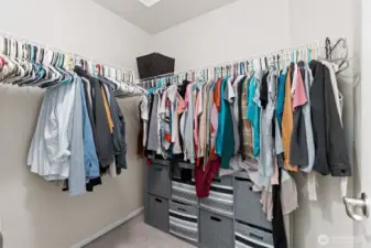 Spacious primary closet.