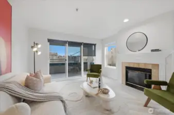 Large living room with gas fireplace